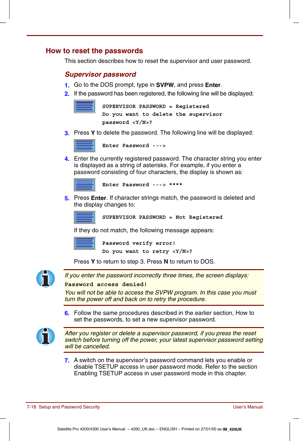 How to reset the passwords -18, How to reset the passwords | Toshiba Satellite Pro 4320 User Manual | Page 106 / 230