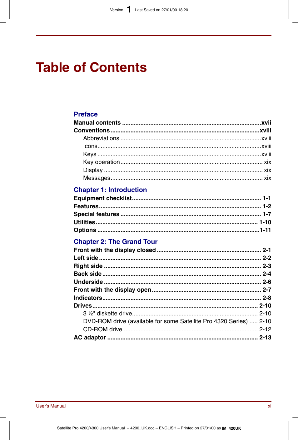 Toshiba Satellite Pro 4320 User Manual | Page 11 / 230