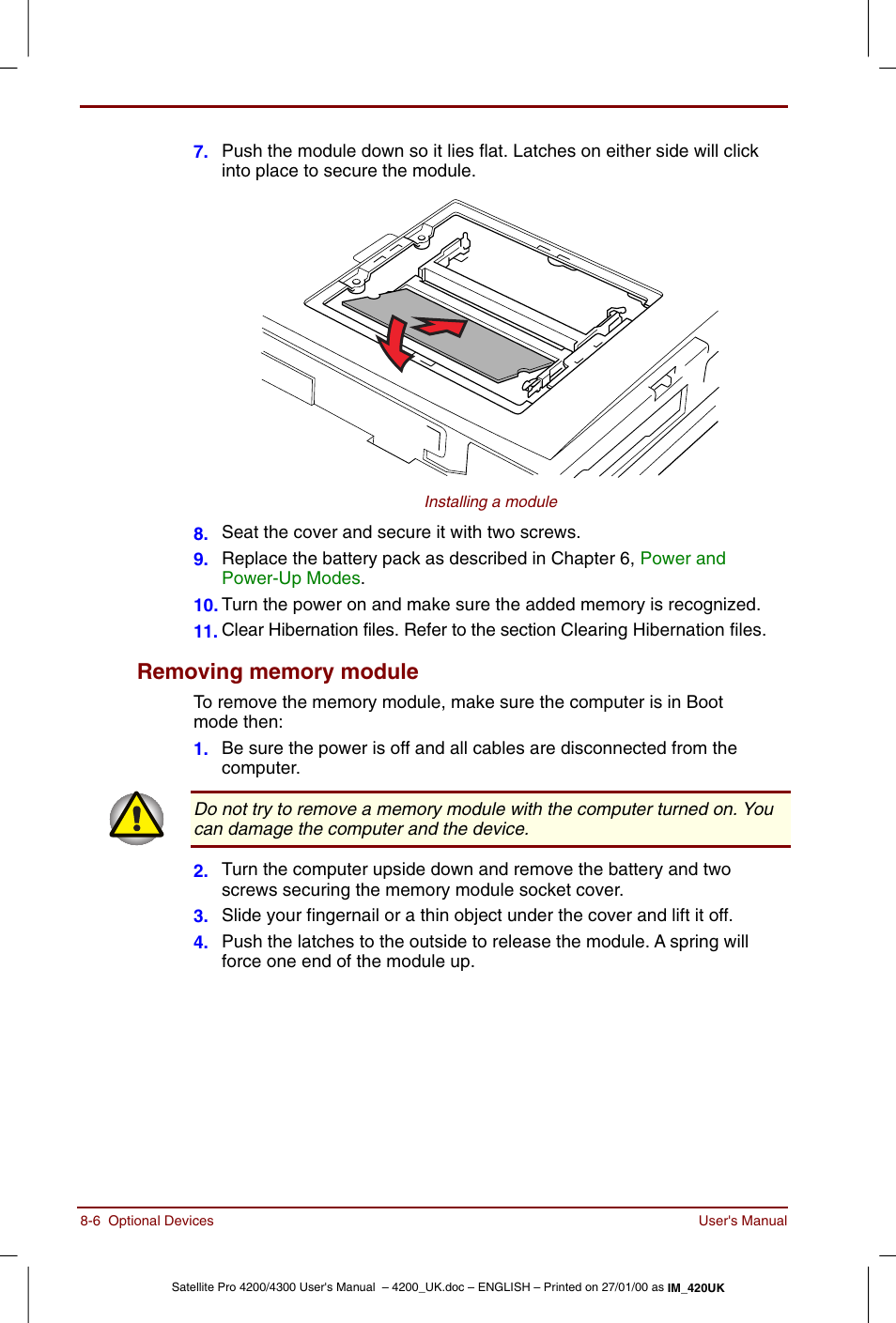 Removing memory module -6 | Toshiba Satellite Pro 4320 User Manual | Page 118 / 230