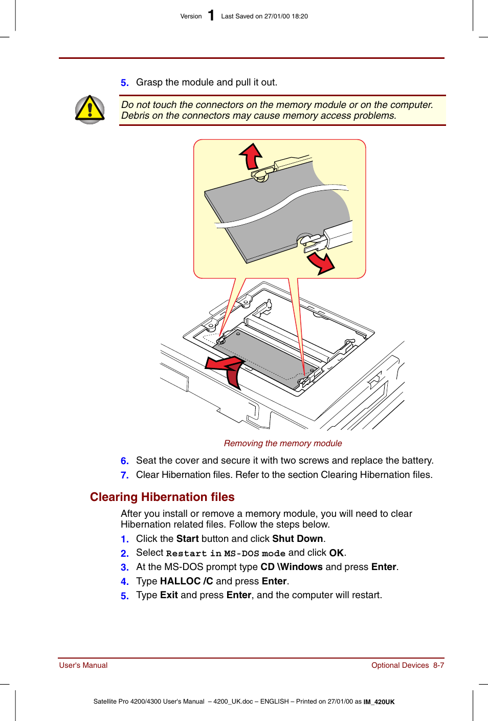 Clearing hibernation files -7, Clearing hibernation files | Toshiba Satellite Pro 4320 User Manual | Page 119 / 230