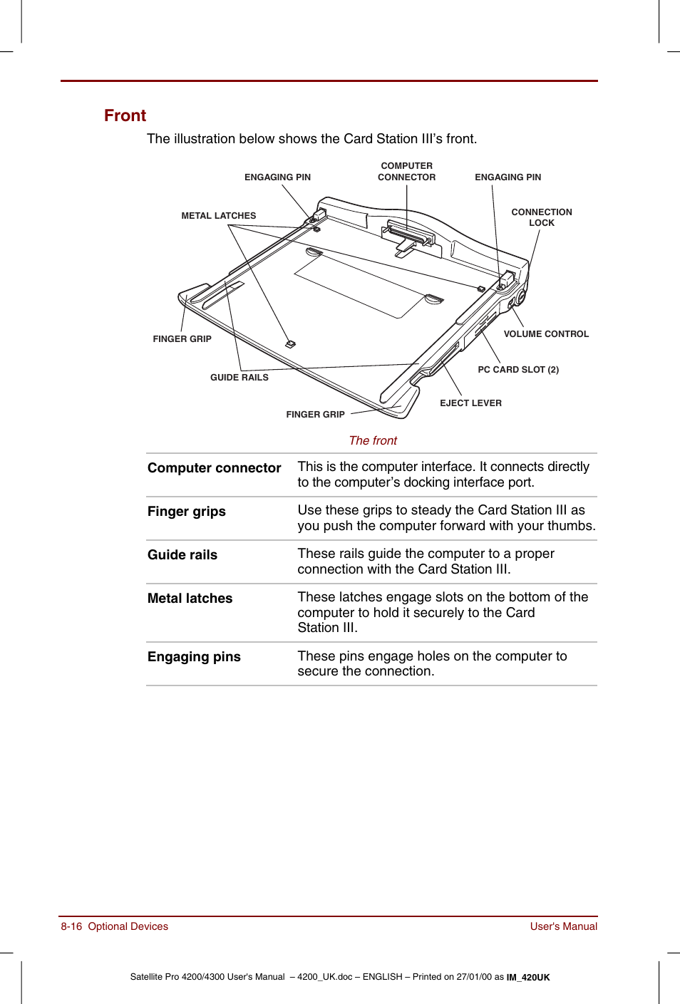 Front -16, Front | Toshiba Satellite Pro 4320 User Manual | Page 128 / 230