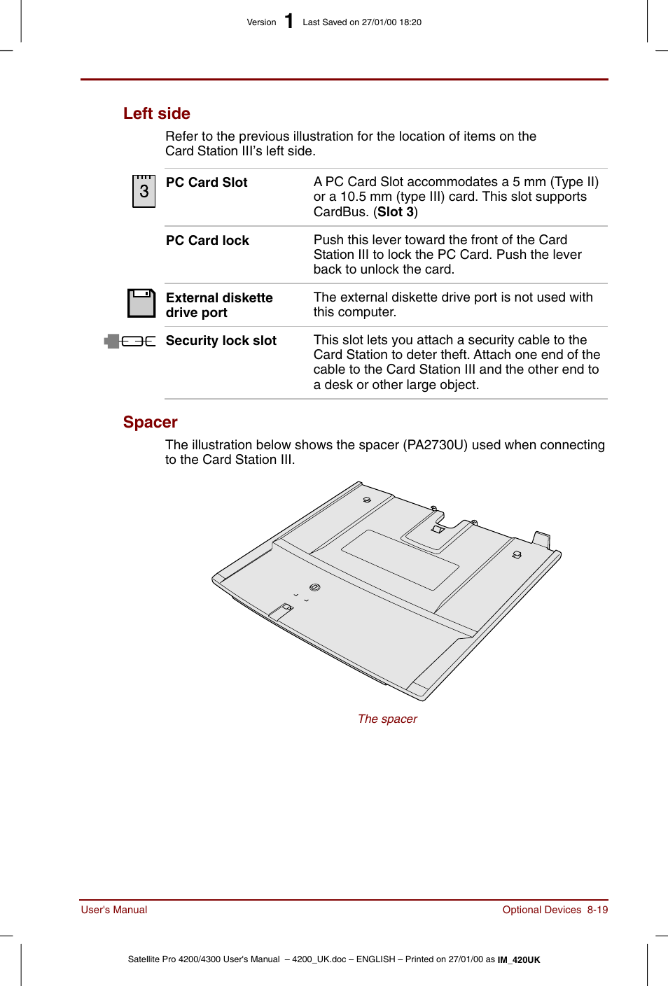 Left side -19 spacer -19, Left side, Spacer | Toshiba Satellite Pro 4320 User Manual | Page 131 / 230