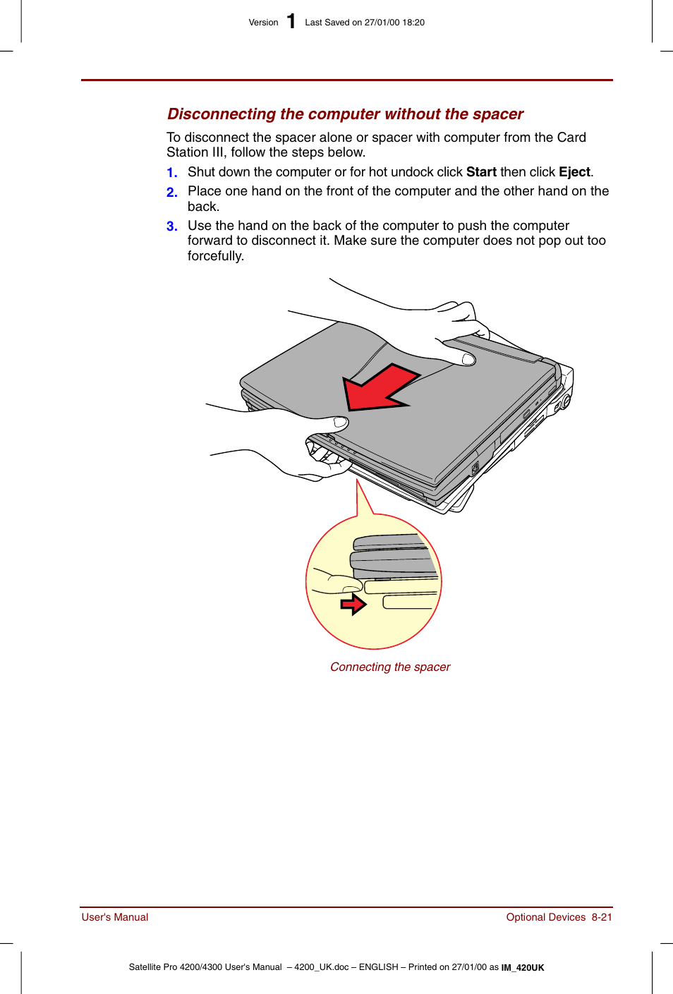 Disconnecting the computer without the spacer | Toshiba Satellite Pro 4320 User Manual | Page 133 / 230