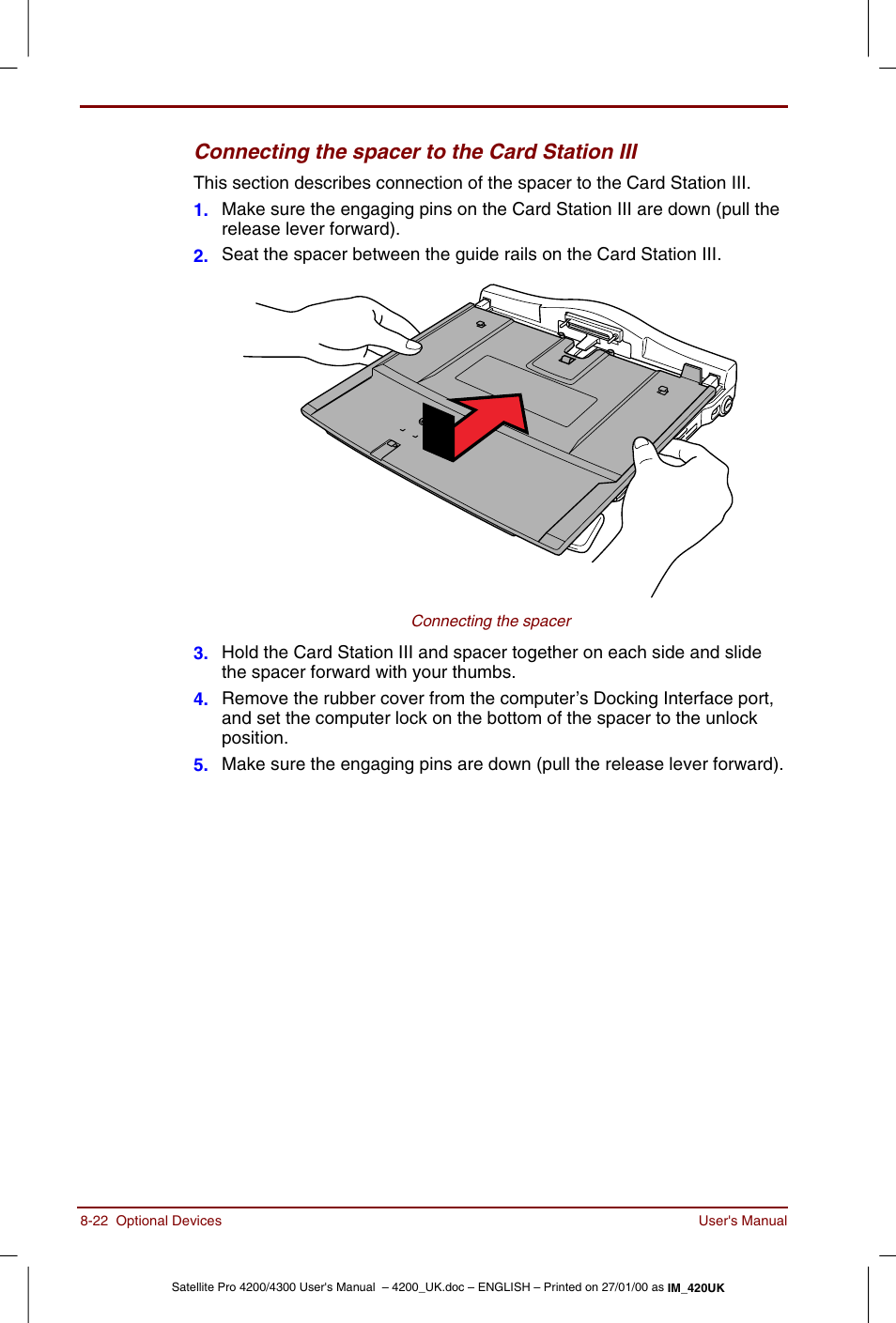 Connecting the spacer to the card station iii | Toshiba Satellite Pro 4320 User Manual | Page 134 / 230