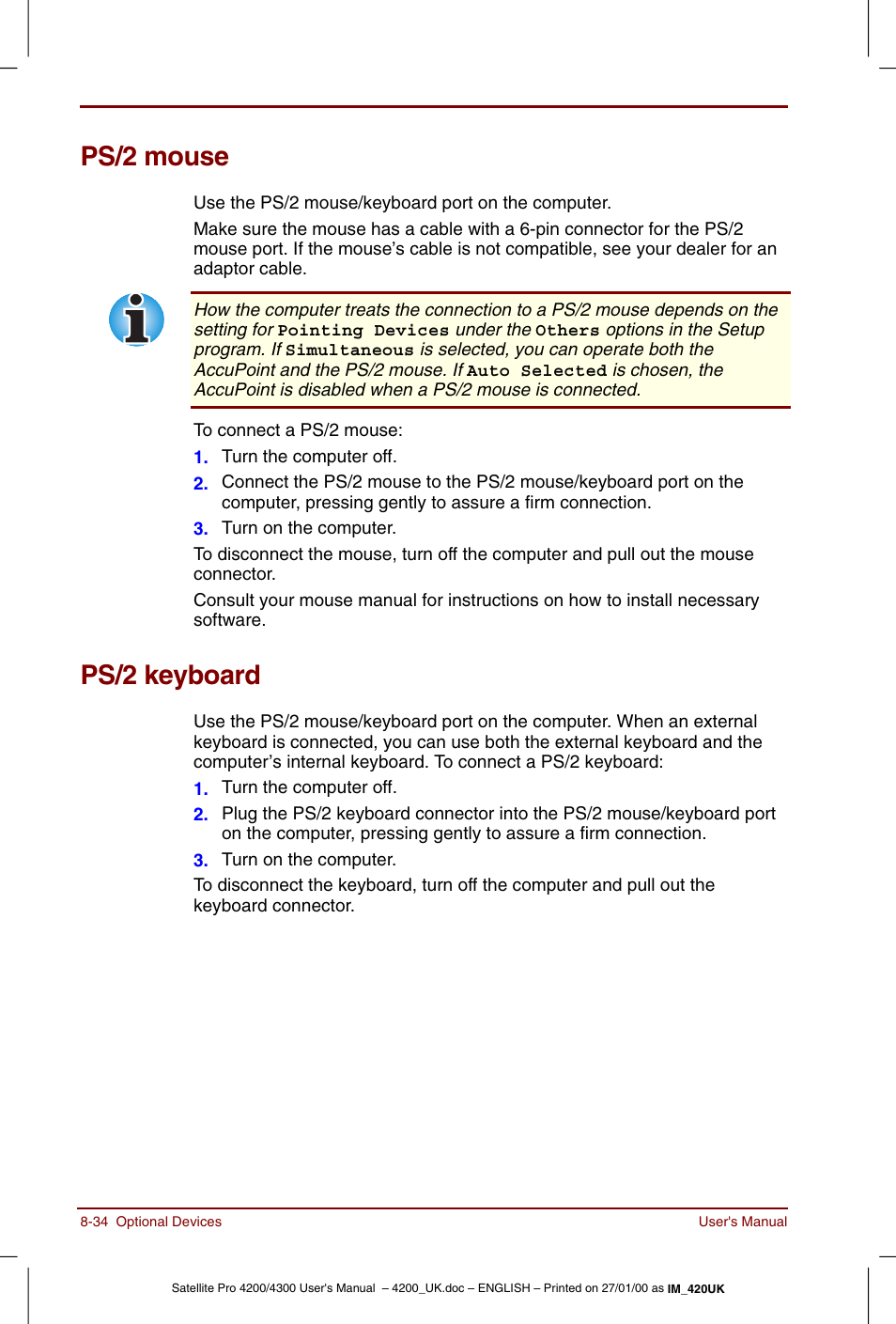 Ps/2 mouse, Ps/2 keyboard, Ps/2 mouse -34 ps/2 keyboard -34 | Toshiba Satellite Pro 4320 User Manual | Page 146 / 230