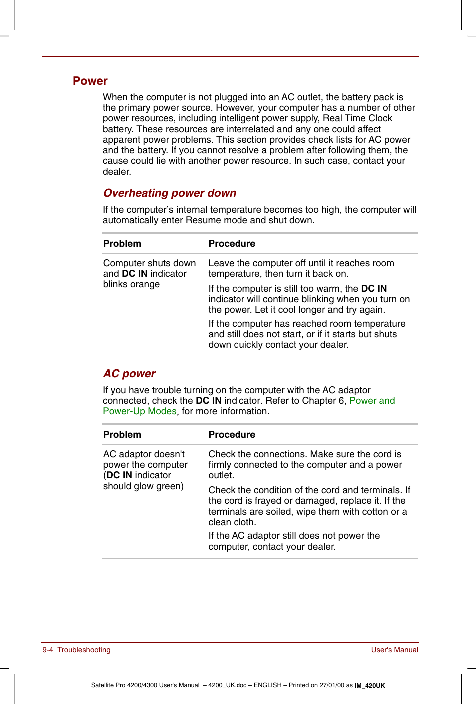 Power -4, Power | Toshiba Satellite Pro 4320 User Manual | Page 152 / 230