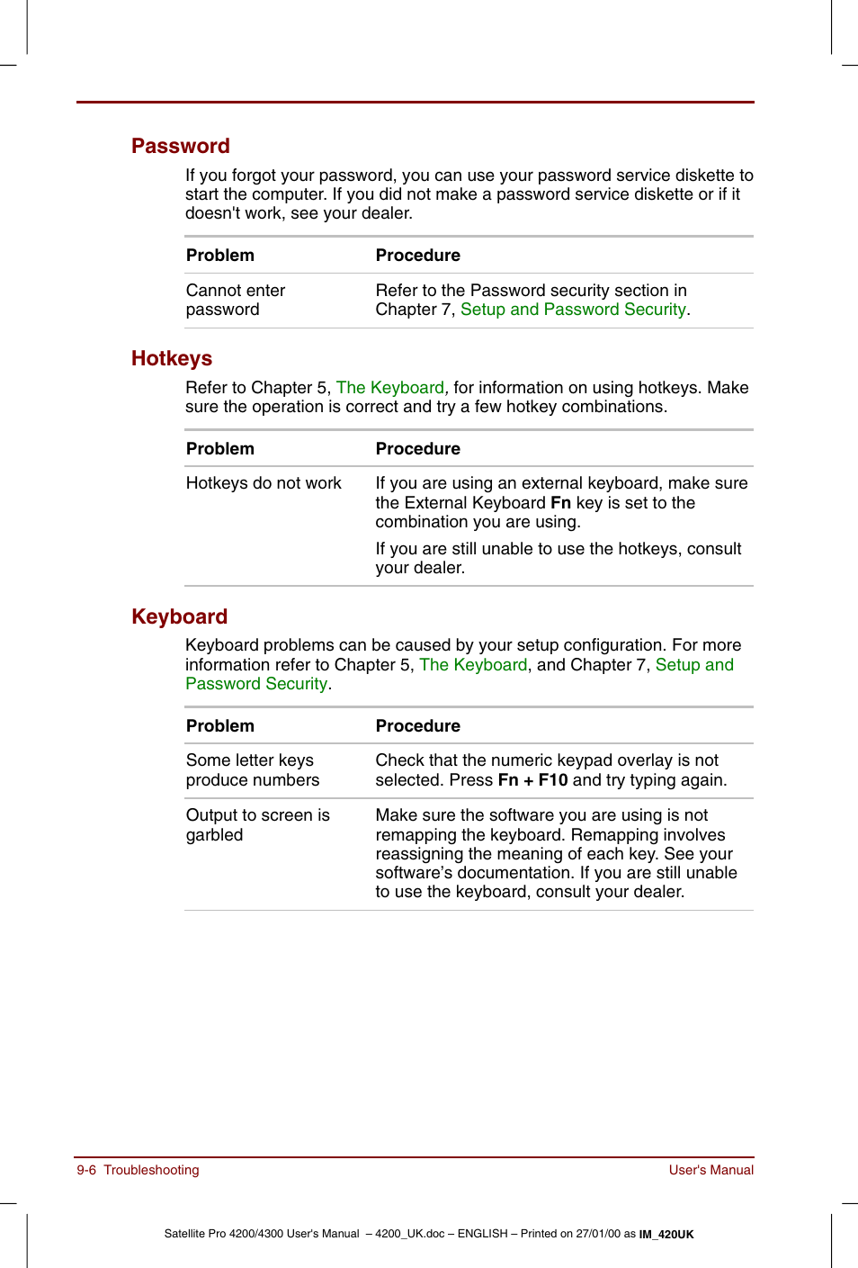 Password -6 hotkeys -6 keyboard -6, Password, Hotkeys | Keyboard | Toshiba Satellite Pro 4320 User Manual | Page 154 / 230