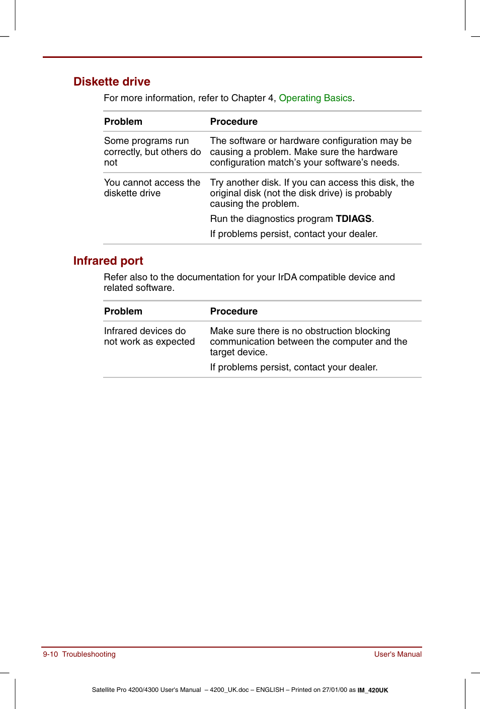 Diskette drive -10 infrared port -10, Diskette drive, Infrared port | Toshiba Satellite Pro 4320 User Manual | Page 158 / 230