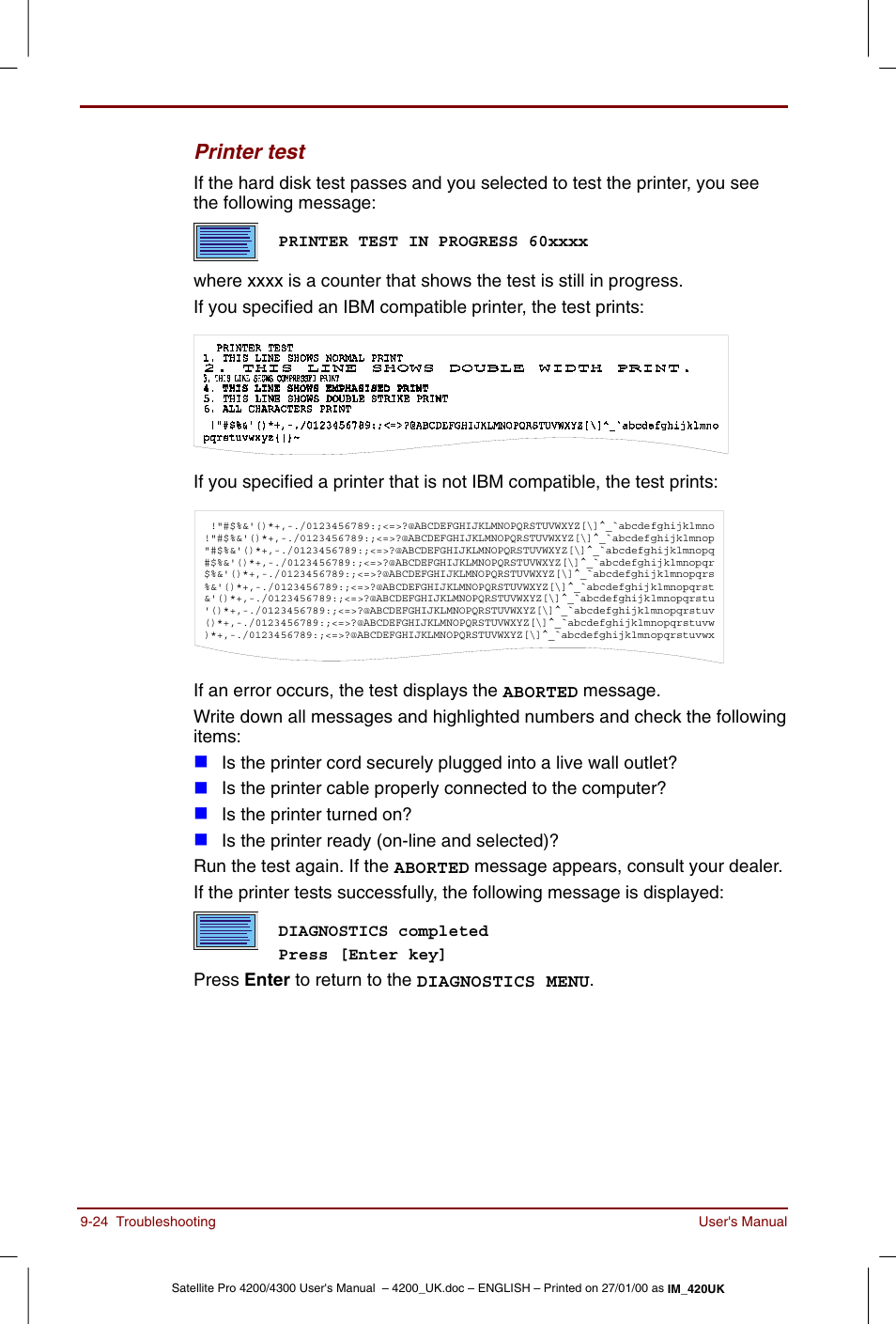 Printer test | Toshiba Satellite Pro 4320 User Manual | Page 172 / 230