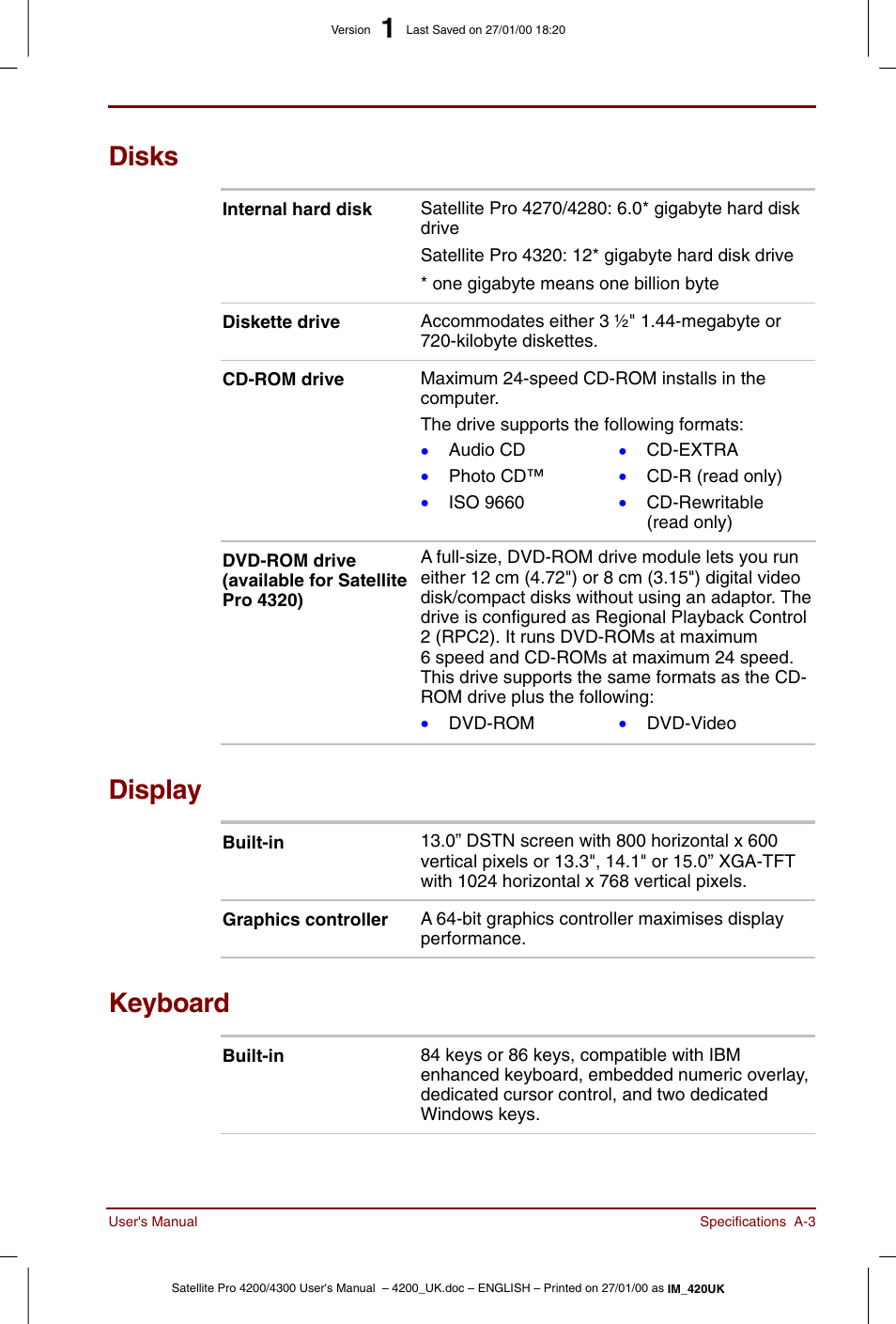 Disks, Display, Keyboard | Toshiba Satellite Pro 4320 User Manual | Page 177 / 230