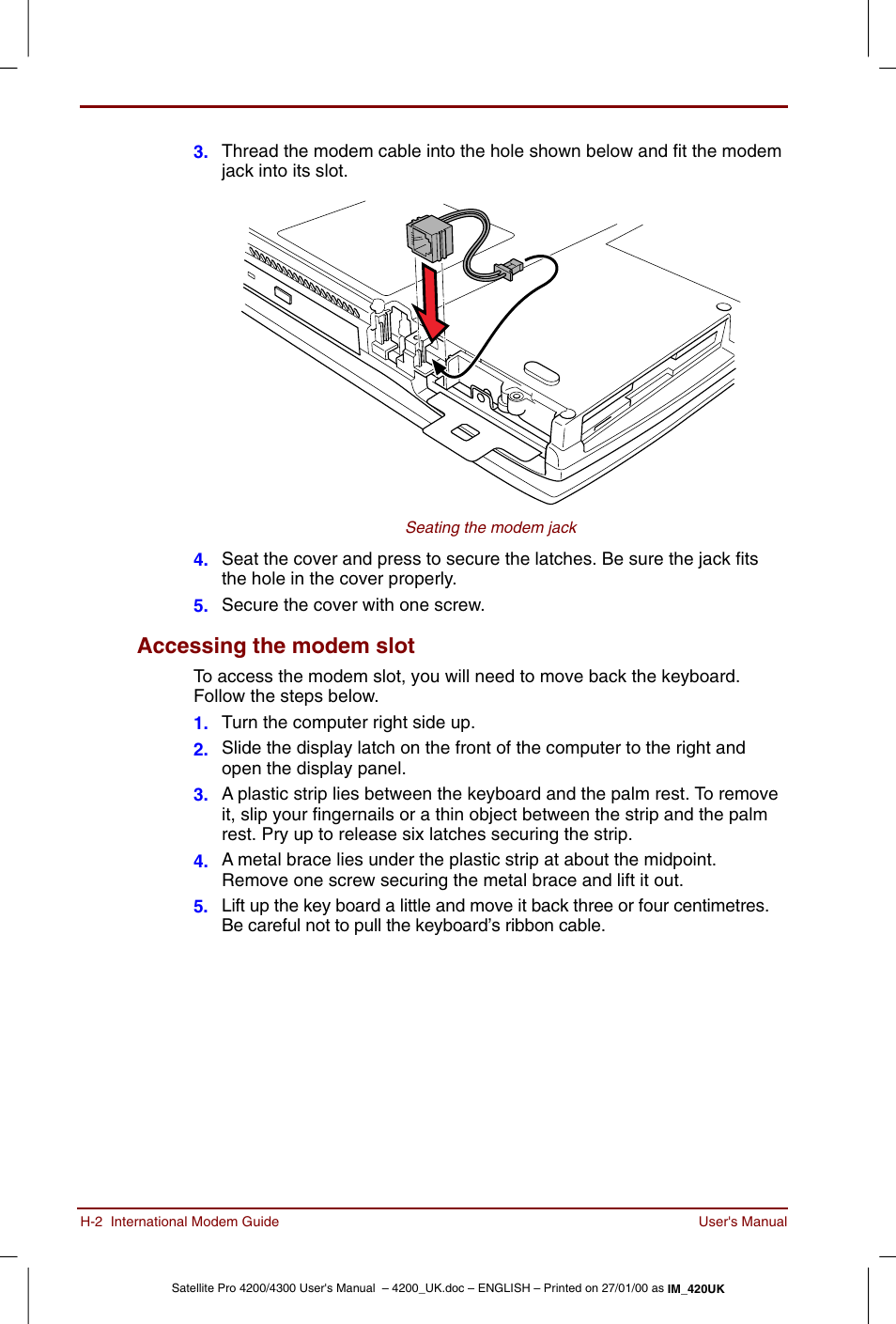 Accessing the modem slot | Toshiba Satellite Pro 4320 User Manual | Page 208 / 230