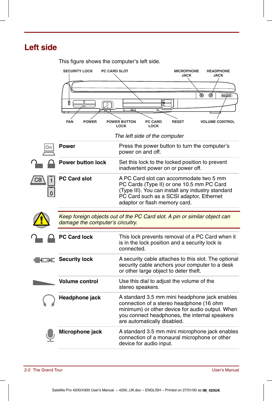 Left side, Left side -2 | Toshiba Satellite Pro 4320 User Manual | Page 34 / 230