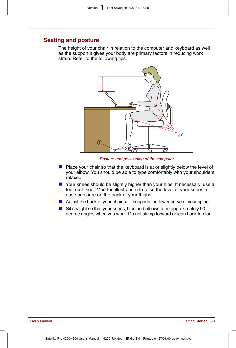 Seating and posture -3, Seating and posture | Toshiba Satellite Pro 4320 User Manual | Page 49 / 230