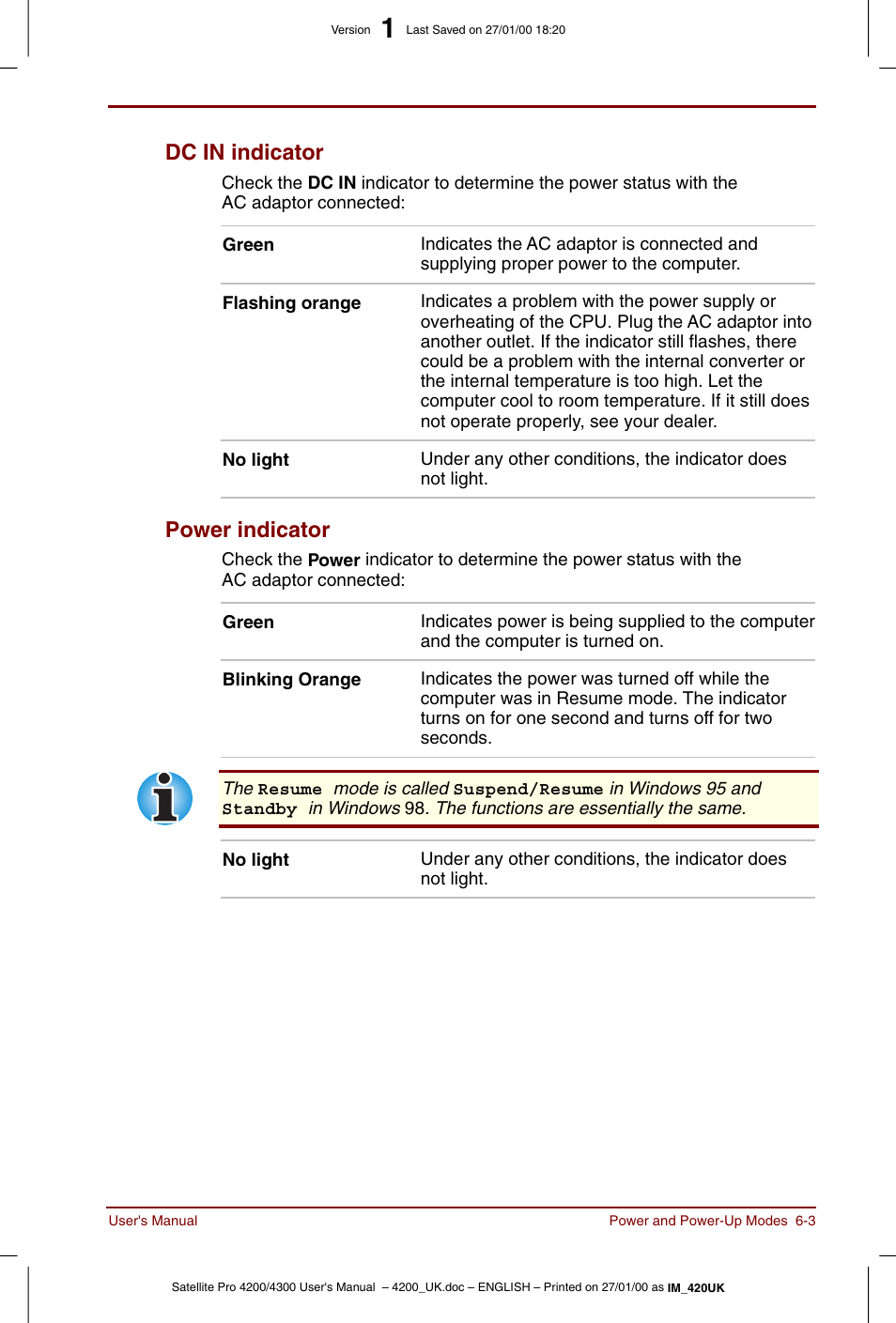 Dc in indicator -3 power indicator -3, Dc in indicator, Power indicator | Toshiba Satellite Pro 4320 User Manual | Page 77 / 230