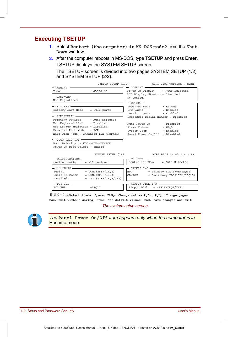 Executing tsetup -2, Executing tsetup | Toshiba Satellite Pro 4320 User Manual | Page 90 / 230