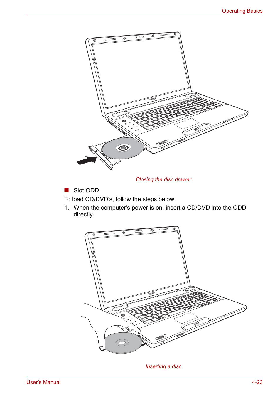 Inserting a disc | Toshiba Qosmio X500 User Manual | Page 102 / 213