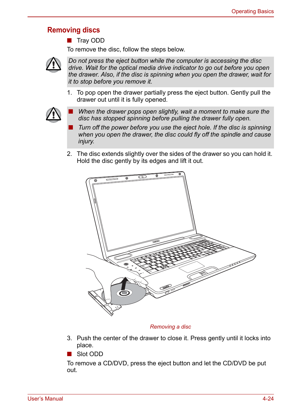 Removing discs | Toshiba Qosmio X500 User Manual | Page 103 / 213