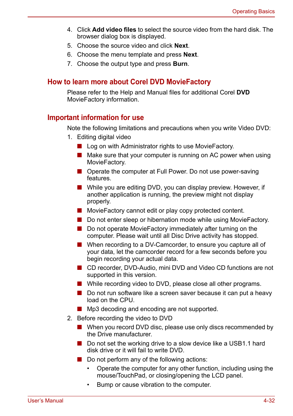 How to learn more about corel dvd moviefactory, Important information for use | Toshiba Qosmio X500 User Manual | Page 111 / 213