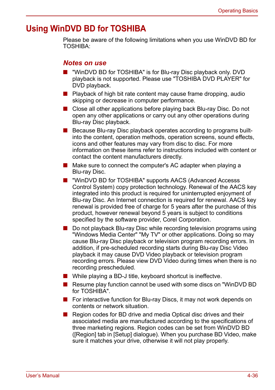 Using windvd bd for toshiba, Using windvd bd for toshiba -36 | Toshiba Qosmio X500 User Manual | Page 115 / 213