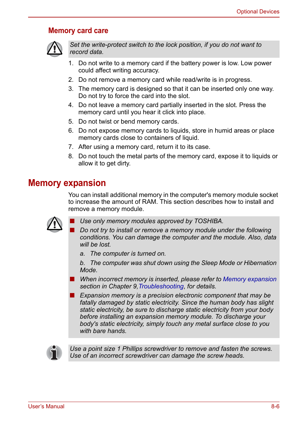 Memory expansion, Memory expansion -6, Section in chapter | Toshiba Qosmio X500 User Manual | Page 150 / 213