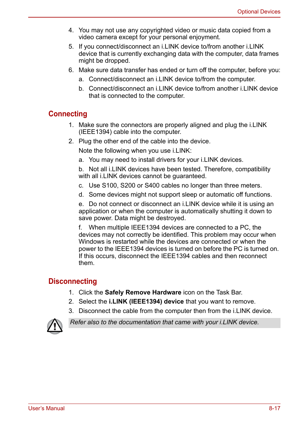 Connecting, Disconnecting | Toshiba Qosmio X500 User Manual | Page 161 / 213