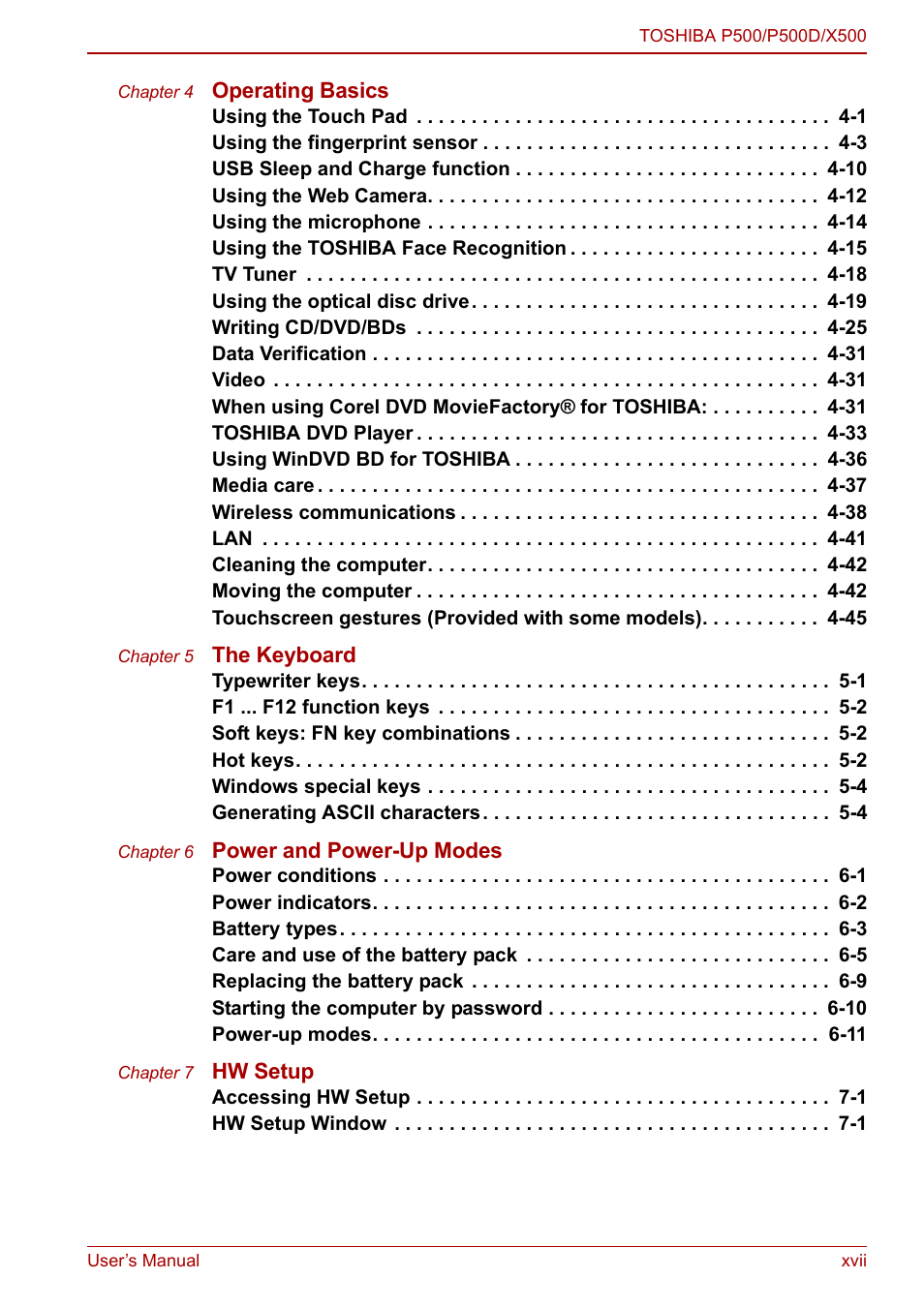 Toshiba Qosmio X500 User Manual | Page 17 / 213