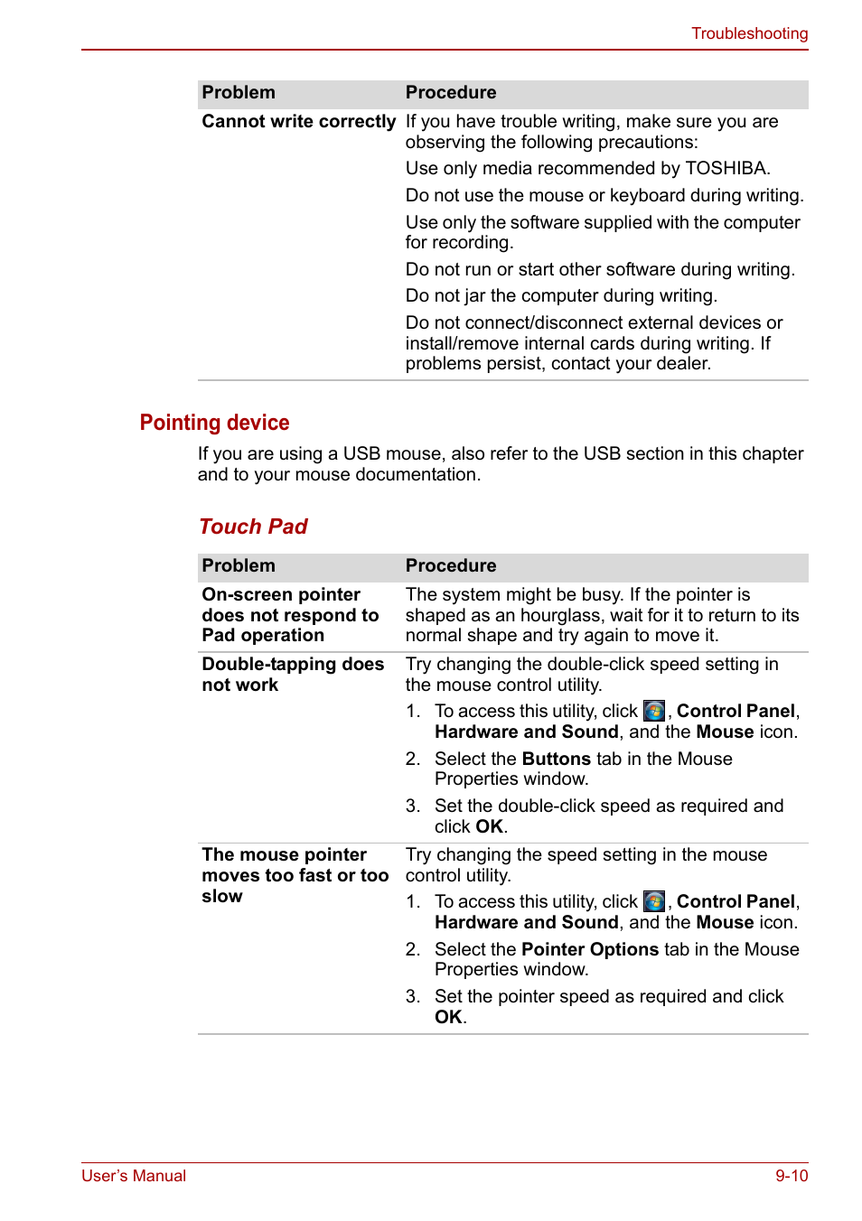 Pointing device | Toshiba Qosmio X500 User Manual | Page 173 / 213