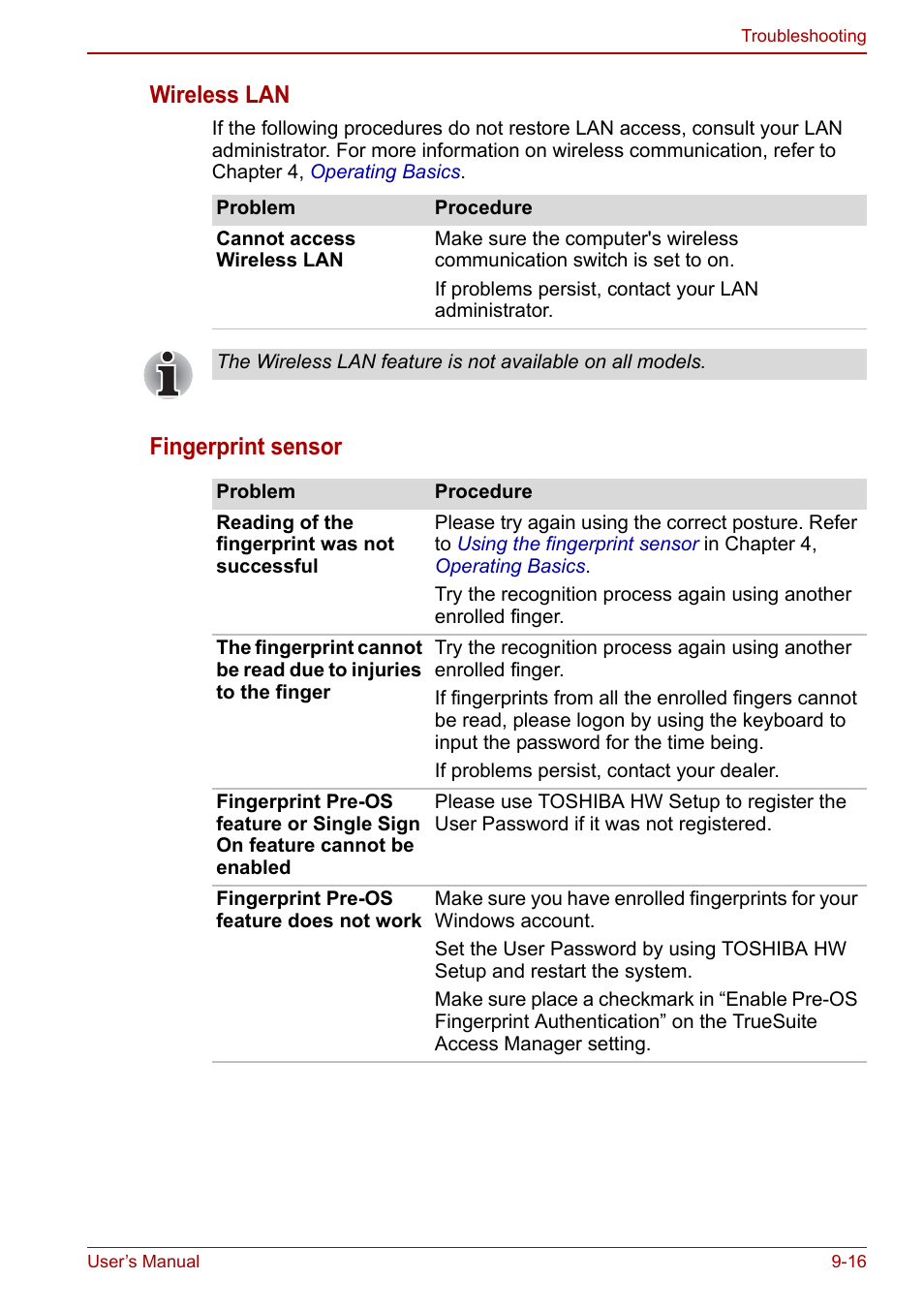 Wireless lan, Fingerprint sensor | Toshiba Qosmio X500 User Manual | Page 179 / 213