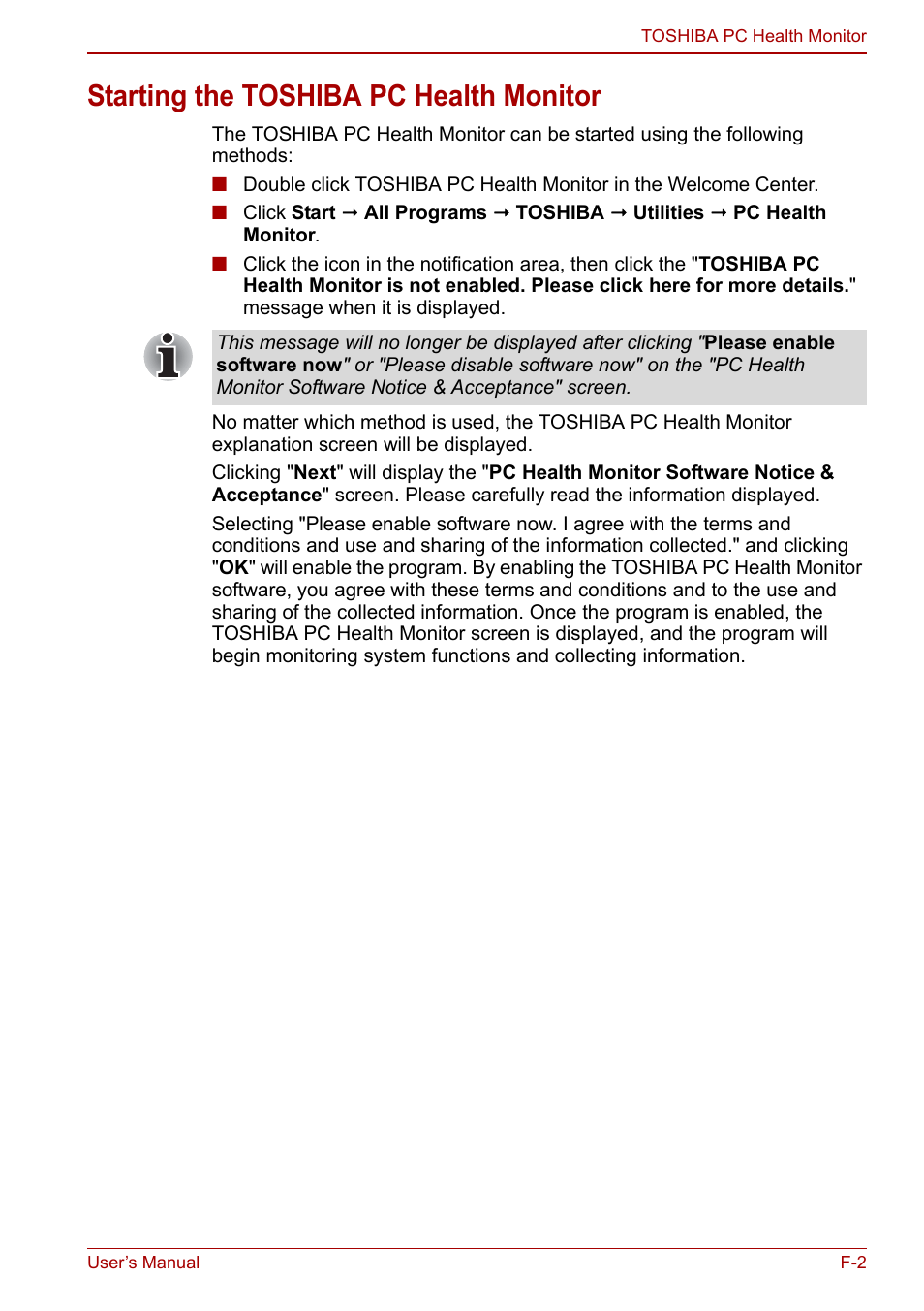 Starting the toshiba pc health monitor | Toshiba Qosmio X500 User Manual | Page 193 / 213