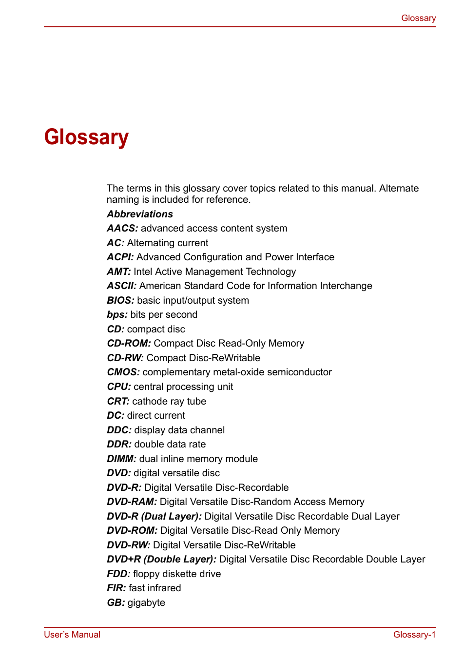 Glossary | Toshiba Qosmio X500 User Manual | Page 196 / 213