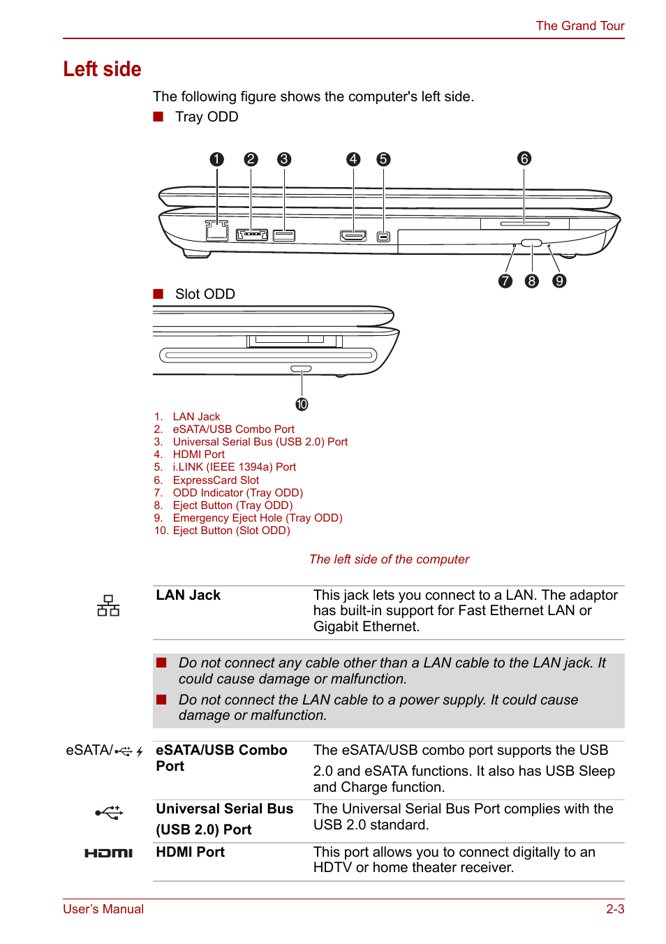 Left side, Left side -3 | Toshiba Qosmio X500 User Manual | Page 44 / 213