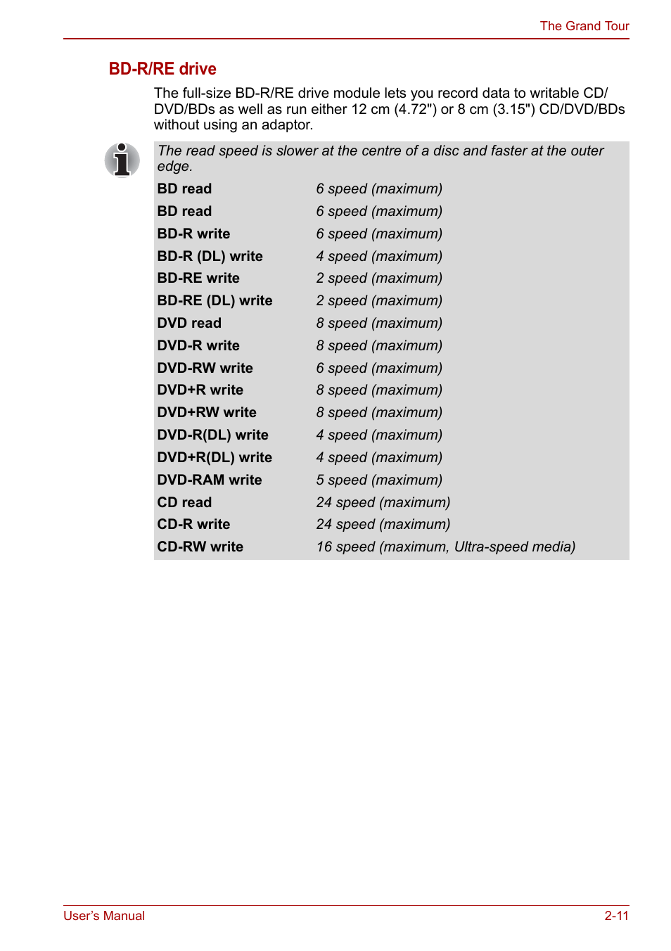 Bd-r/re drive | Toshiba Qosmio X500 User Manual | Page 52 / 213