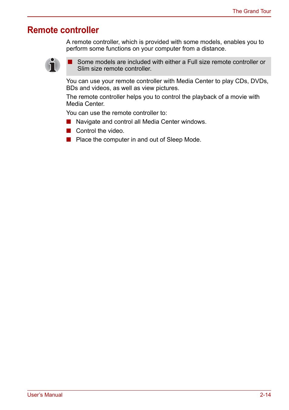 Remote controller | Toshiba Qosmio X500 User Manual | Page 55 / 213