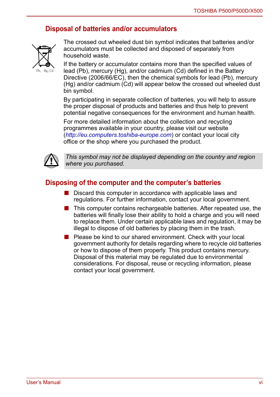 Toshiba Qosmio X500 User Manual | Page 6 / 213