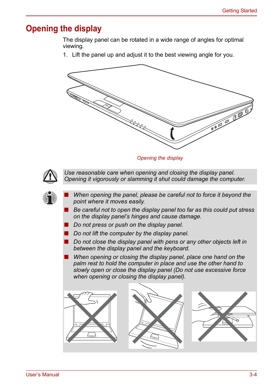 Opening the display, Opening the display -4 | Toshiba Qosmio X500 User Manual | Page 71 / 213