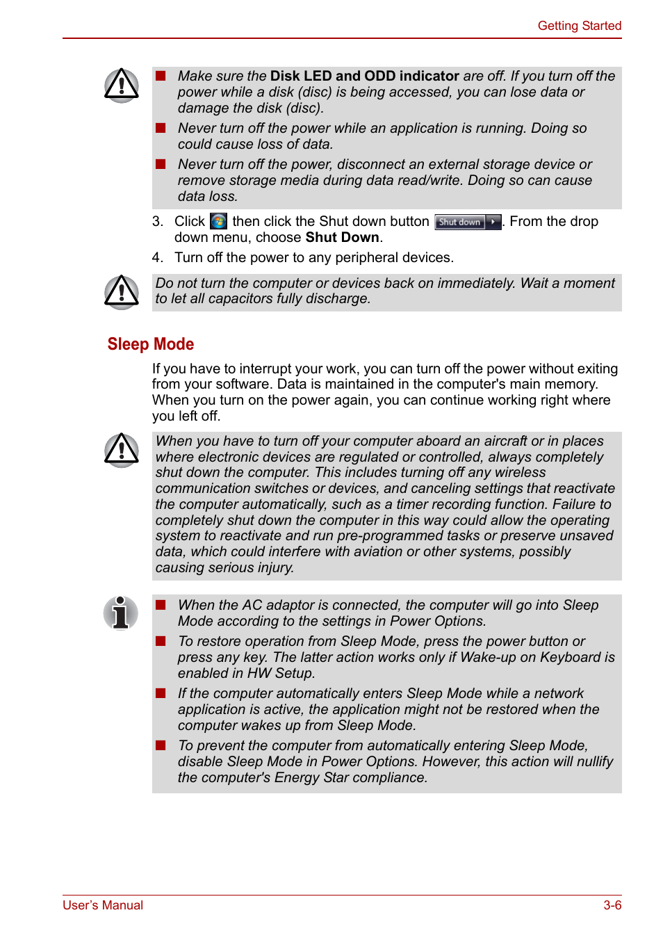 Sleep mode | Toshiba Qosmio X500 User Manual | Page 73 / 213