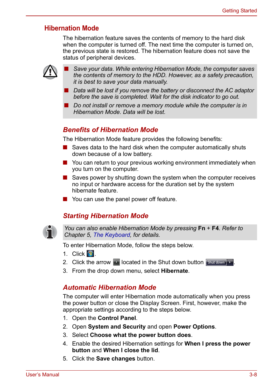 Hibernation mode | Toshiba Qosmio X500 User Manual | Page 75 / 213