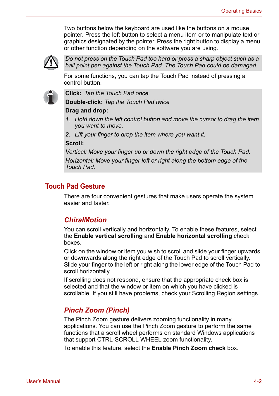 Touch pad gesture | Toshiba Qosmio X500 User Manual | Page 81 / 213