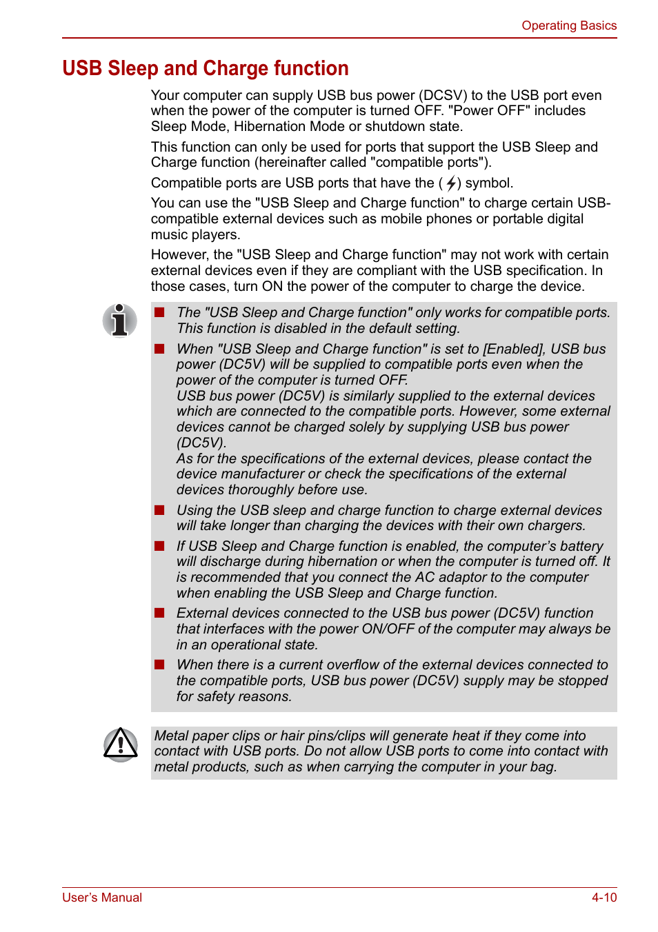 Usb sleep and charge function, Usb sleep and charge function -10 | Toshiba Qosmio X500 User Manual | Page 89 / 213