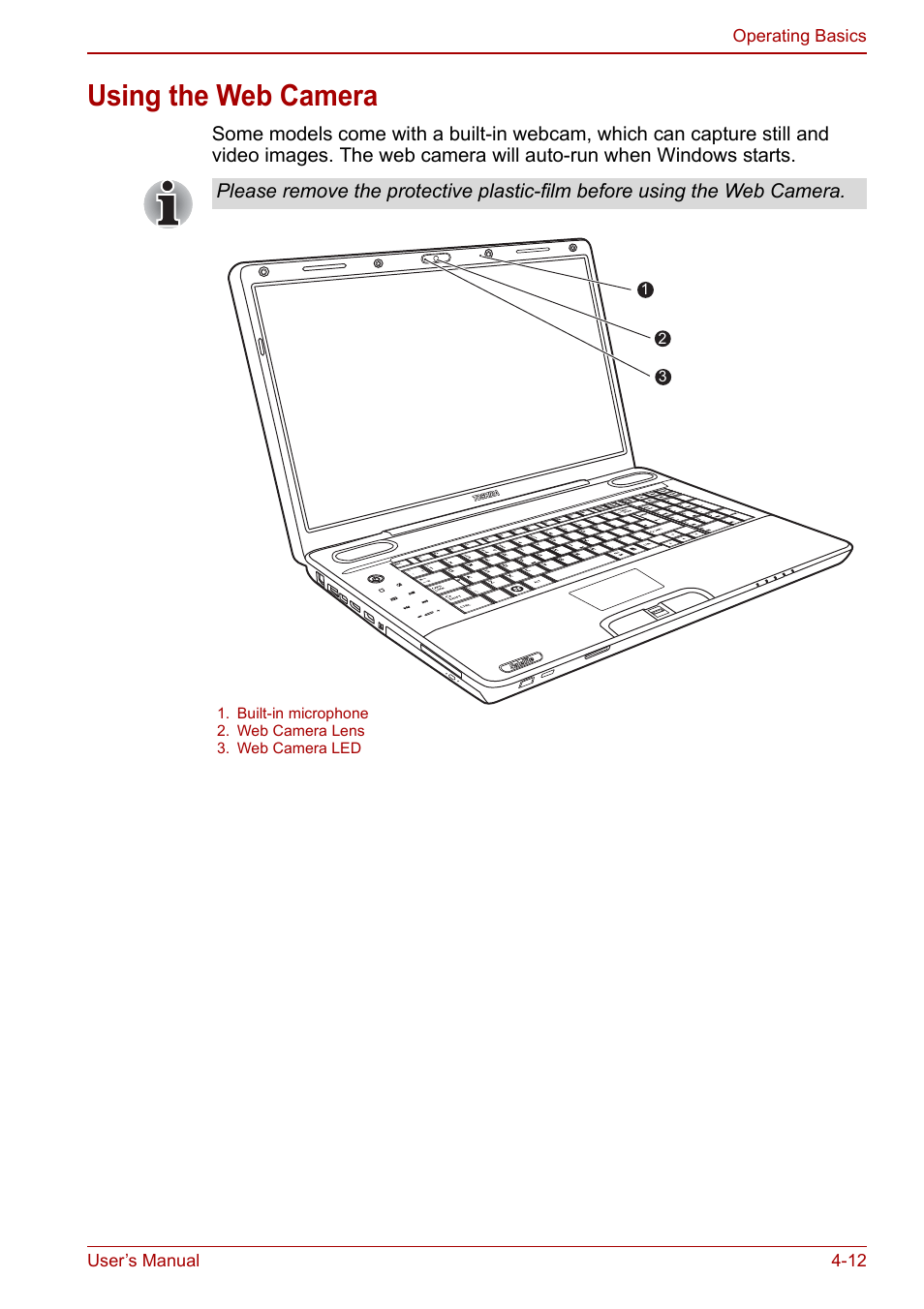 Using the web camera, Using the web camera -12 | Toshiba Qosmio X500 User Manual | Page 91 / 213