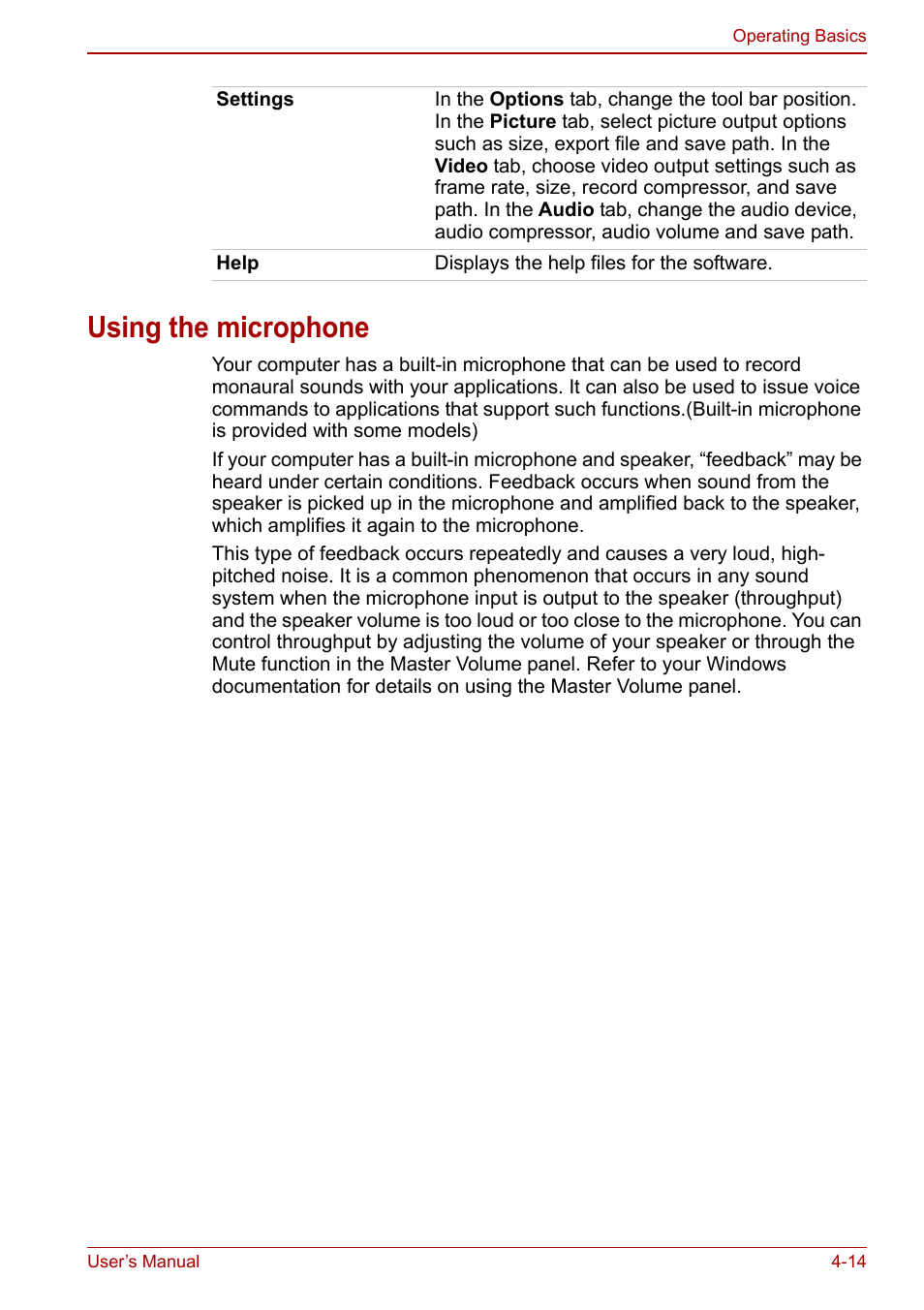 Using the microphone, Using the microphone -14 | Toshiba Qosmio X500 User Manual | Page 93 / 213