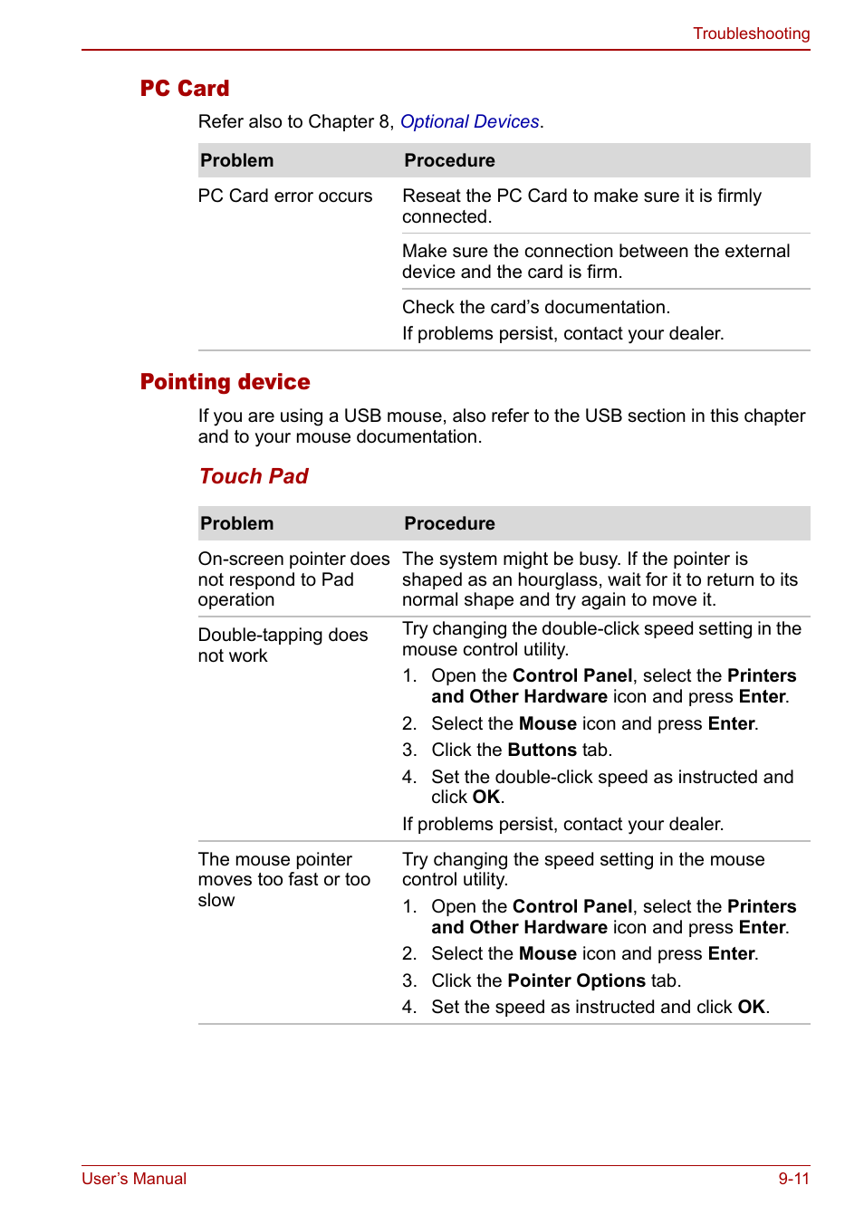 Pc card, Pointing device | Toshiba Satellite Pro L100 (PSLA1) User Manual | Page 145 / 186