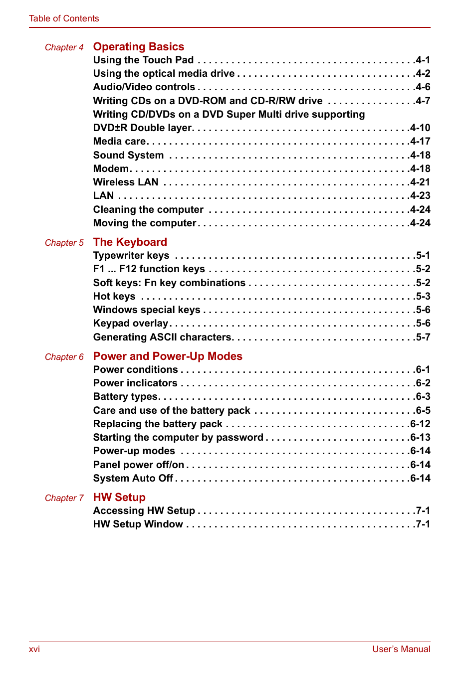 Toshiba Satellite Pro L100 (PSLA1) User Manual | Page 16 / 186