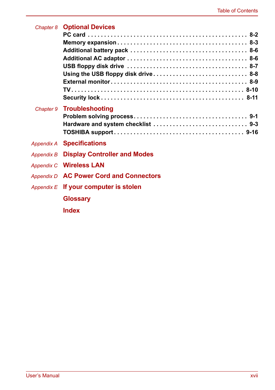 Toshiba Satellite Pro L100 (PSLA1) User Manual | Page 17 / 186
