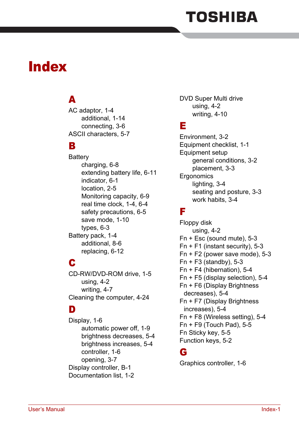 Index | Toshiba Satellite Pro L100 (PSLA1) User Manual | Page 183 / 186