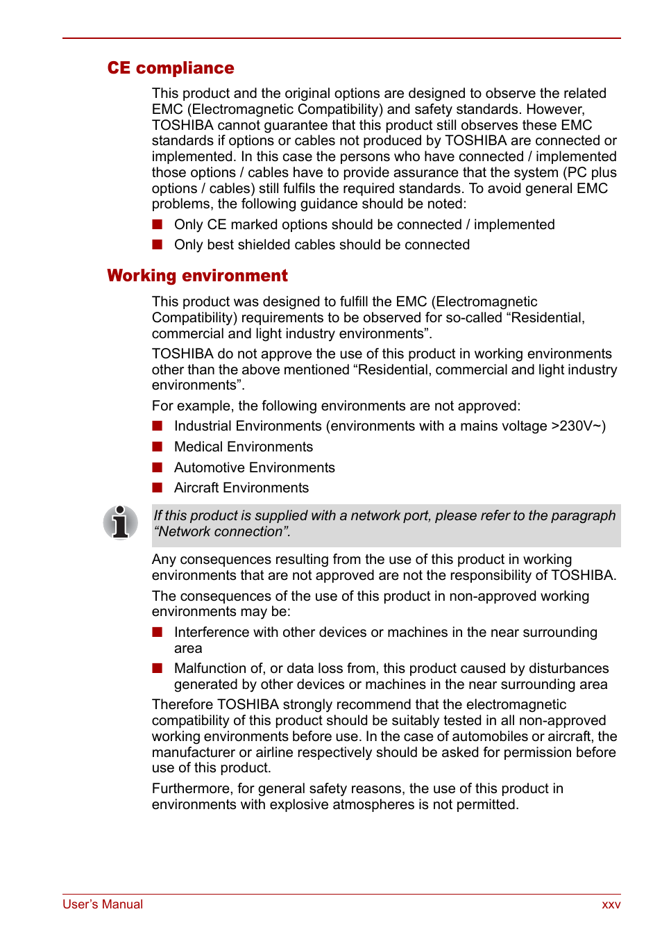 Ce compliance, Working environment | Toshiba Satellite Pro L100 (PSLA1) User Manual | Page 25 / 186