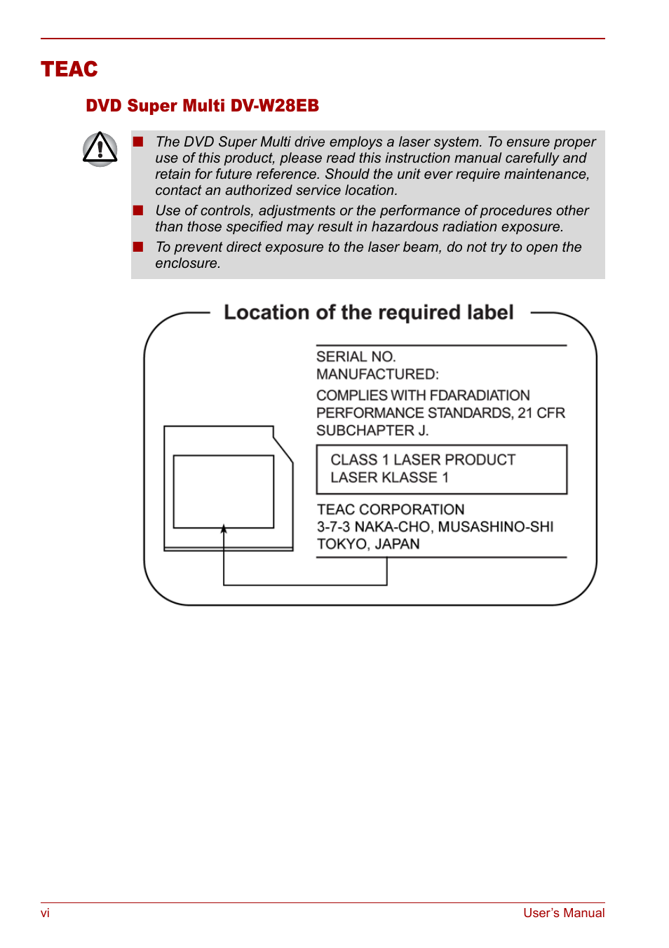 Teac | Toshiba Satellite Pro L100 (PSLA1) User Manual | Page 6 / 186
