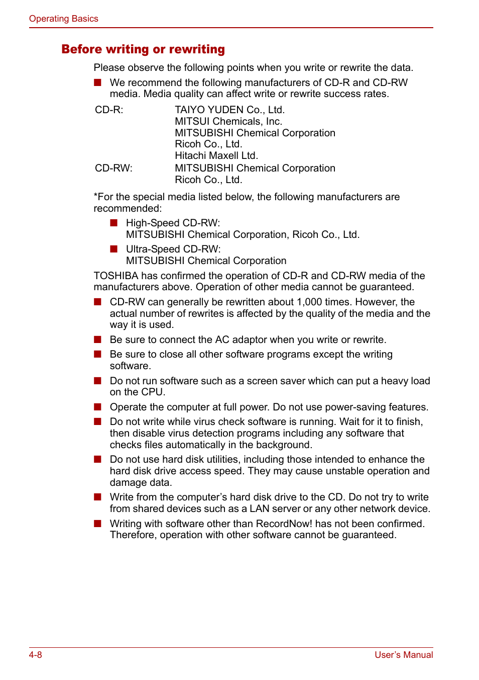 Before writing or rewriting | Toshiba Satellite Pro L100 (PSLA1) User Manual | Page 78 / 186