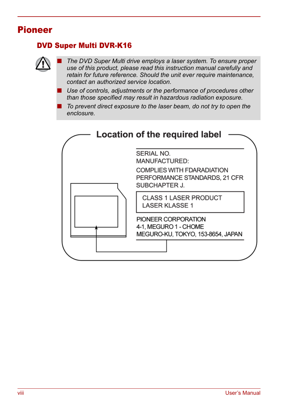 Pioneer | Toshiba Satellite Pro L100 (PSLA1) User Manual | Page 8 / 186