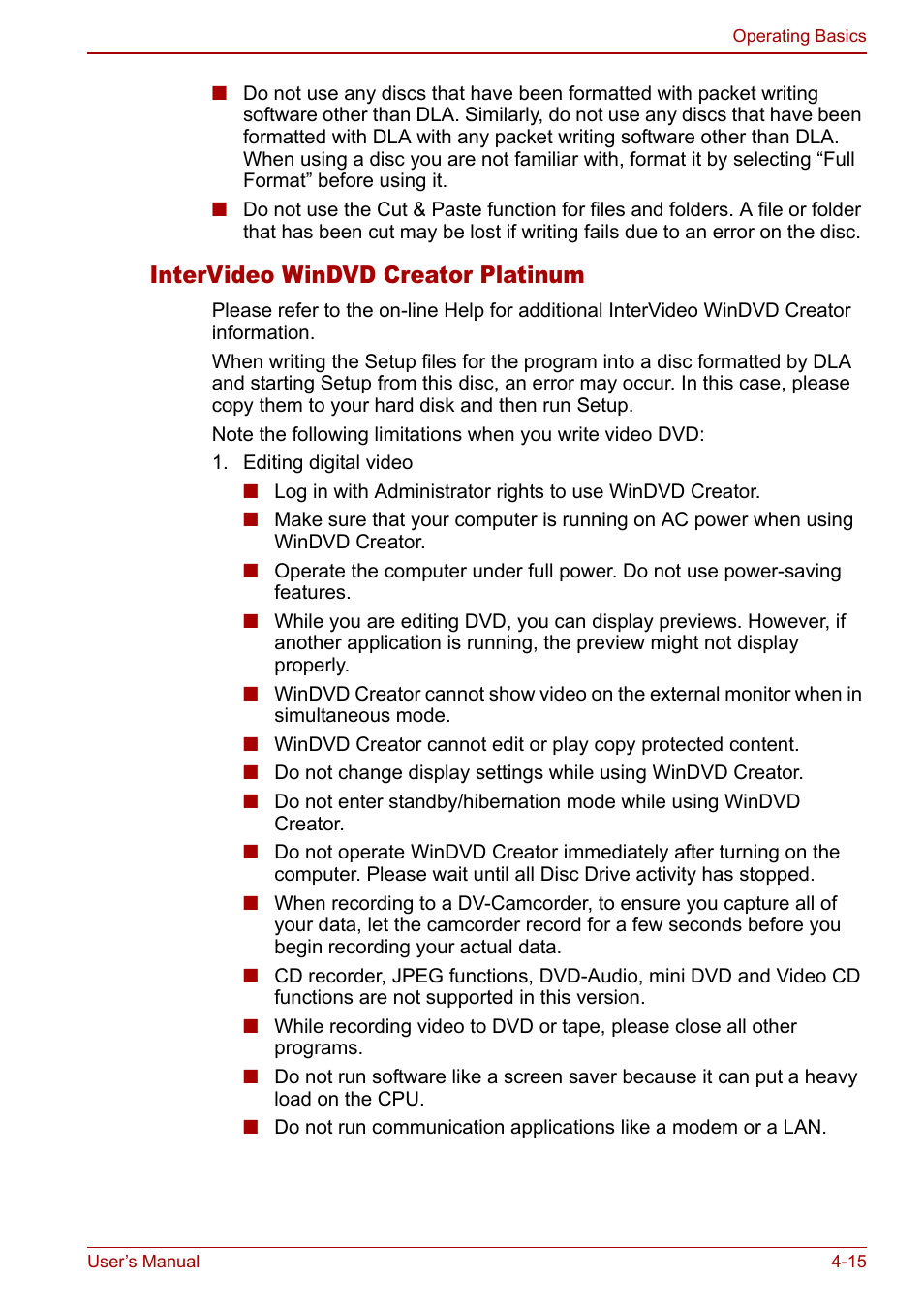 Intervideo windvd creator platinum | Toshiba Satellite Pro L100 (PSLA1) User Manual | Page 85 / 186